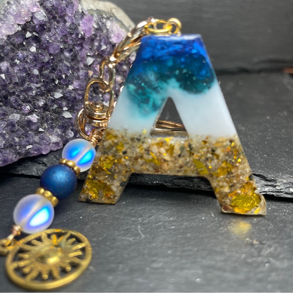 REAL California Sand Custom Artisan Blue and Gold Keychain Accessory - Picture 5 of 10